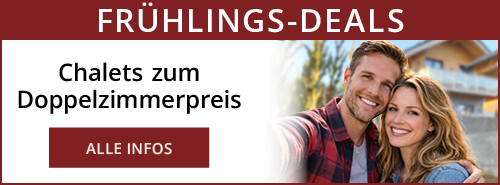 Das Werbebanner "Frühlings-Deals" preist Ferienhäuser zum Doppelzimmerpreis an.